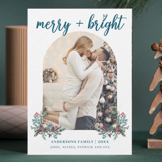 Cartes Pour Fêtes Annuelles Joyeux Bright Arch photo de Noël botanique (Créateur téléchargé)