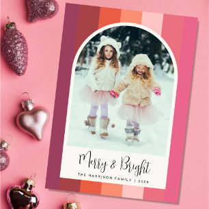 Cartes Pour Fêtes Annuelles Joyeux Bright Arrondi Photo Rose Orange Noël