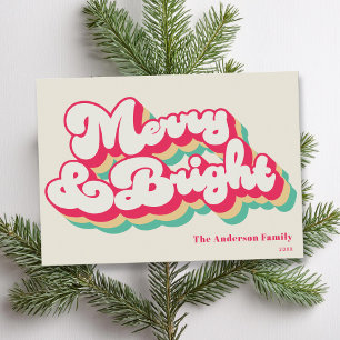 Cartes Pour Fêtes Annuelles Joyeux & Bright Classic Retro Typographie Non Phot