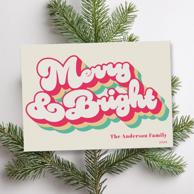 Cartes Pour Fêtes Annuelles Joyeux & Bright Classic Retro Typographie Non Phot (Créateur téléchargé)