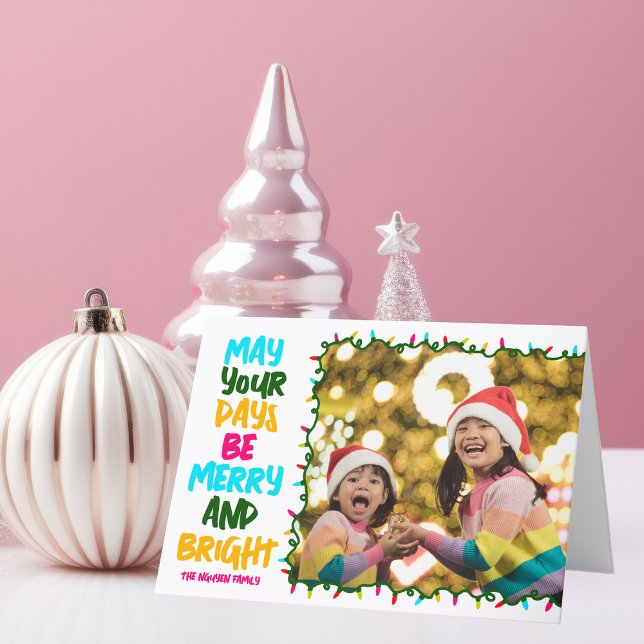 Cartes Pour Fêtes Annuelles Joyeux Bright Joyeux Feux de Noël Enfants Photo (Créateur téléchargé)