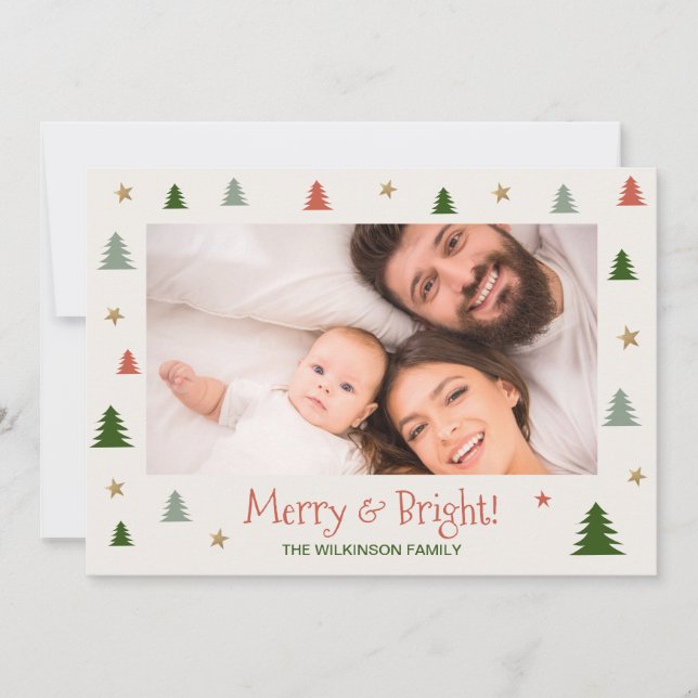 Cartes Pour Fêtes Annuelles Joyeux Bright Moderne Photo de famille Scandi Noël (Devant)