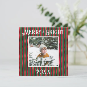 Cartes Pour Fêtes Annuelles Joyeux & Bright Photo Rouge Vert Métallique