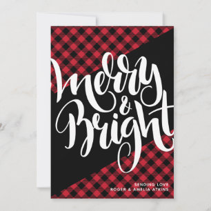 Cartes Pour Fêtes Annuelles Joyeux Bright Red Black Buffalo Plaid Pas de photo