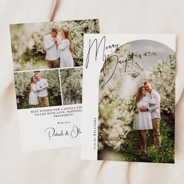 Cartes Pour Fêtes Annuelles Joyeux + Bright Script Arche Photo (Créateur téléchargé)