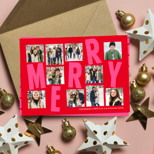 Cartes Pour Fêtes Annuelles Joyeux brillant audacieux 10 photo rouge rose Noël