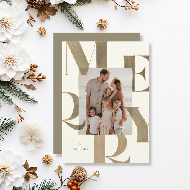 Cartes Pour Fêtes Annuelles Joyeux Bronze clair/Or 2 Photo Noël (Créateur téléchargé)