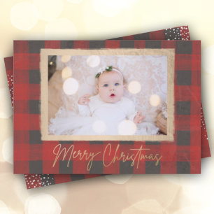 Cartes Pour Fêtes Annuelles Joyeux Buffalo Check Photo Holiday Card