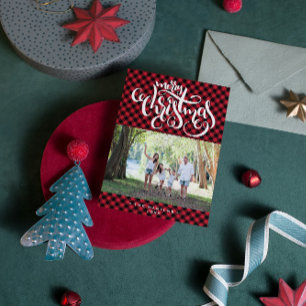 Cartes Pour Fêtes Annuelles Joyeux Buffalo de Noël Plaid Photo Collage