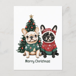 Cartes Pour Fêtes Annuelles Joyeux Buldogs français de Noël