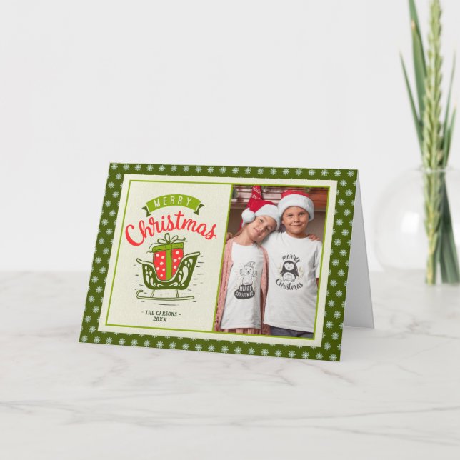 Cartes Pour Fêtes Annuelles Joyeux cadeau d'aube de Noël 2 photos Texte person (Devant)