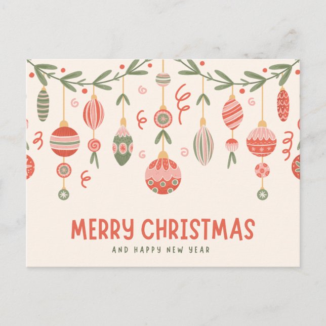 Cartes Pour Fêtes Annuelles Joyeux cadeau de Noël à l'aquarelle ornements (Devant)