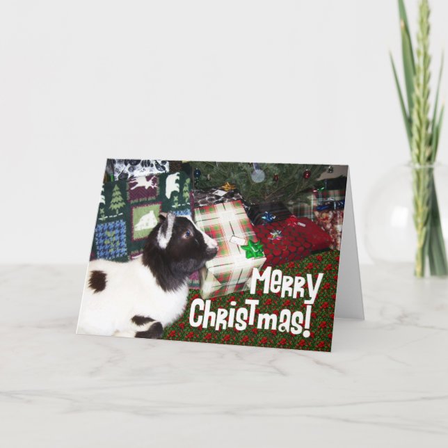Cartes Pour Fêtes Annuelles Joyeux cadeau de Noël avec Rufus de chèvre (Devant)
