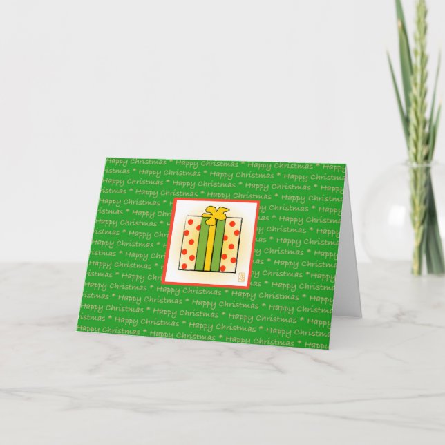 Cartes Pour Fêtes Annuelles Joyeux cadeau de Noël sur les vacances pliées VERT (Devant)