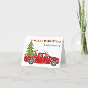 Cartes Pour Fêtes Annuelles Joyeux Camion Rouge Noël, Arbres de Noël Drôle