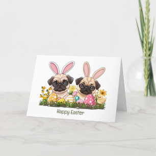 Cartes Pour Fêtes Annuelles Joyeux Carlin de Pâques Chiens Lapin Oreilles