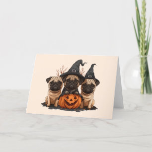 Cartes Pour Fêtes Annuelles Joyeux Carlins d'Halloween Jack O Lanterns