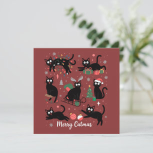 Cartes Pour Fêtes Annuelles Joyeux Catmas Drôle Noël Chat Noir Amoureux
