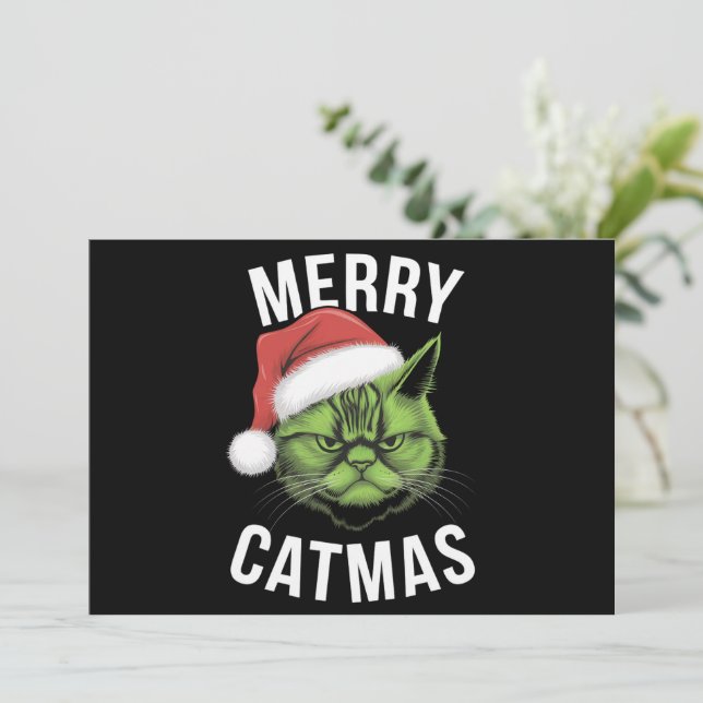Cartes Pour Fêtes Annuelles Joyeux Catmas Drôles Amateurs de Chats Noël  (Debout devant)