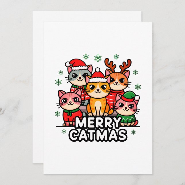 Cartes Pour Fêtes Annuelles Joyeux Catmas Funny Holiday Card (Devant / Derrière)