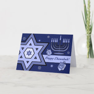 Cartes Pour Fêtes Annuelles Joyeux Chanoukah. Étoile de David, Menorah, Dreide