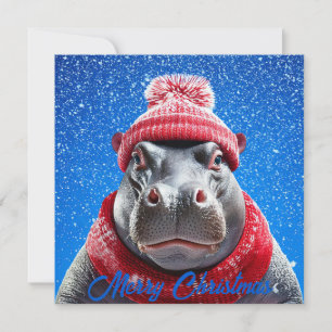 Cartes Pour Fêtes Annuelles Joyeux chapeau et foulard de Noël Hippo
