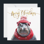 Cartes Pour Fêtes Annuelles Joyeux chapeau et foulard de Noël Hippo<br><div class="desc">Joyeux Hippo de Noël dans un chapeau de Père Noël et écharpe</div>