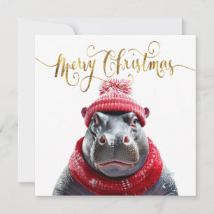 Cartes Pour Fêtes Annuelles Joyeux chapeau et foulard de Noël Hippo