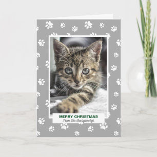 Cartes Pour Fêtes Annuelles Joyeux chat de Noël avec Empreintes de pattes Phot