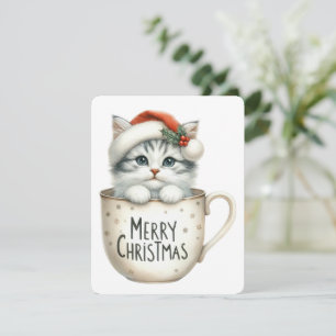 Cartes Pour Fêtes Annuelles Joyeux chat de Noël dans une tasse - Noël