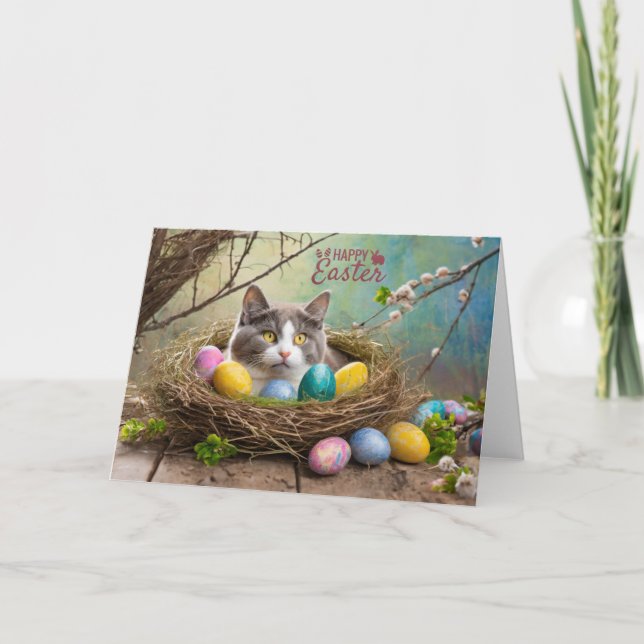 Cartes Pour Fêtes Annuelles Joyeux chat de Pâques (Devant)