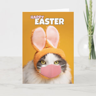 Cartes Pour Fêtes Annuelles Joyeux chat de Pâques dans les oreilles de lapin e
