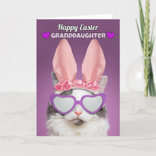 Cartes Pour Fêtes Annuelles Joyeux Chat de Pâques Grandgirl à Bunny Ears Humou