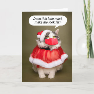Cartes Pour Fêtes Annuelles Joyeux chat en gros Noël à Santa Hat et Masque Vis