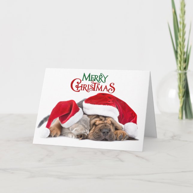 Cartes Pour Fêtes Annuelles Joyeux chat et chien de Noël (Devant)