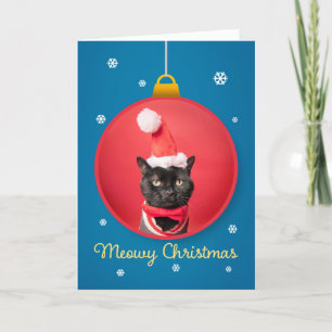 Cartes Pour Fêtes Annuelles Joyeux chat mignon de Noël à Santa Hat sur Ornemen