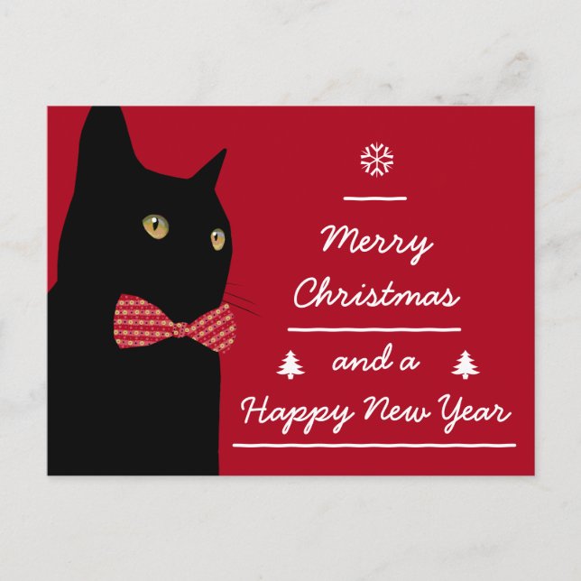 Cartes Pour Fêtes Annuelles Joyeux chat noir Noël (Devant)