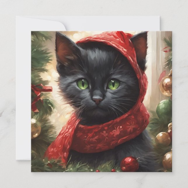 Cartes Pour Fêtes Annuelles Joyeux chat noir Noël (Devant)