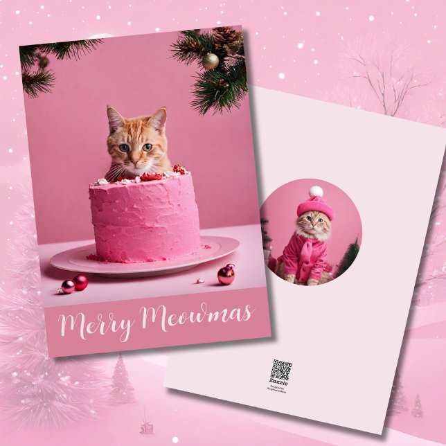 Cartes Pour Fêtes Annuelles Joyeux chat rose Noël dans le gâteau mignon chaton (Créateur téléchargé)