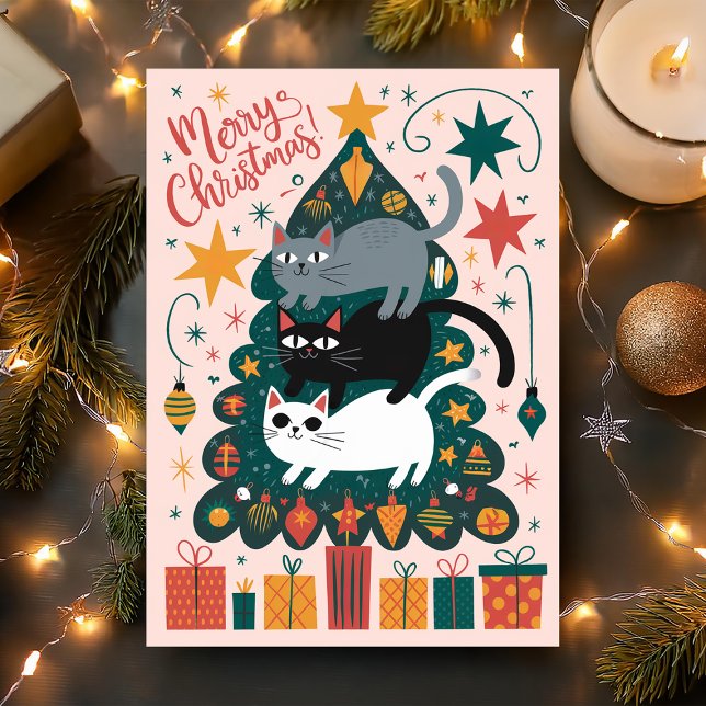 Cartes Pour Fêtes Annuelles Joyeux chats empilés de Noël (Créateur téléchargé)