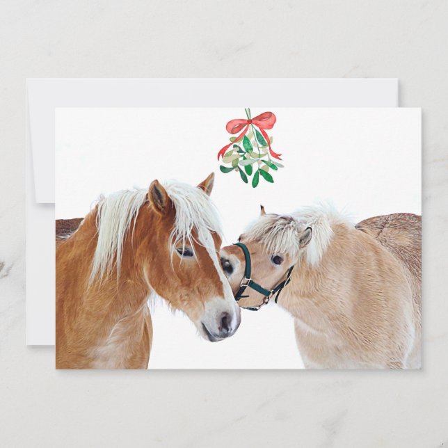 Cartes Pour Fêtes Annuelles Joyeux Cheval de Noël Mistletoe Equine Cute Ponts (Devant)