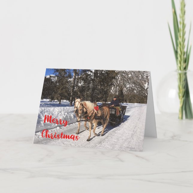 Cartes Pour Fêtes Annuelles Joyeux Chevaux de Noël Motoneige hiver Rustique (Devant)