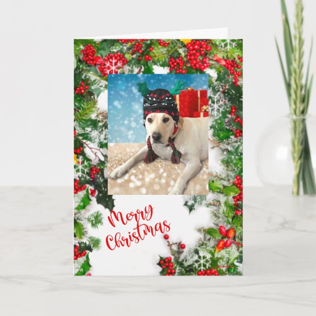 Cartes Pour Fêtes Annuelles Joyeux chien de Noël mignon avec Antlers Personnal (Devant)