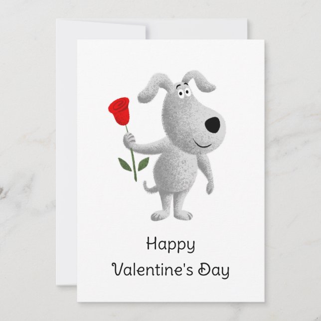 Cartes Pour Fêtes Annuelles Joyeux Chien de Rose Rouge de Saint Valentin (Devant)
