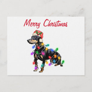 Cartes Pour Fêtes Annuelles Joyeux chien Doberman de Noël à Père Noël Casquett
