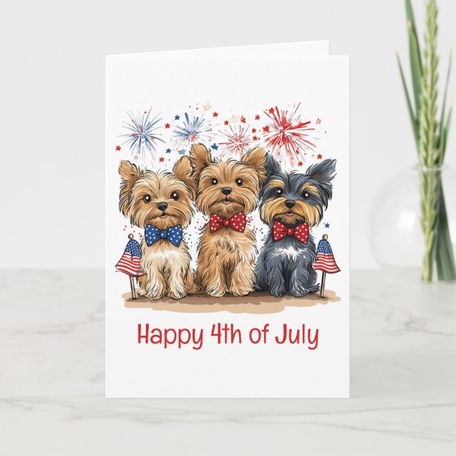 Cartes Pour Fêtes Annuelles Joyeux Chiens 4 juillet Yorkshire Terrier (Devant)