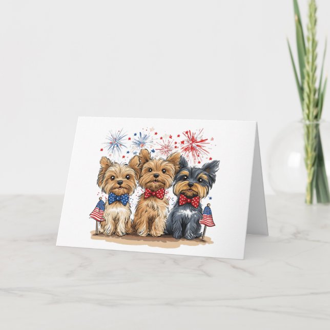 Cartes Pour Fêtes Annuelles Joyeux Chiens 4 juillet Yorkshire Terrier (Devant)