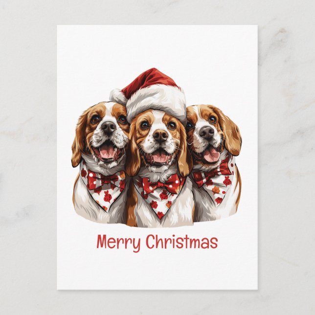 Cartes Pour Fêtes Annuelles Joyeux Chiens Beagles de Noël (Devant)