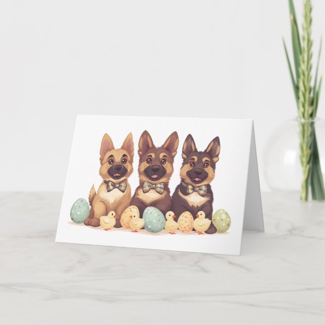 Cartes Pour Fêtes Annuelles Joyeux Chiens bergers allemands de Pâques (Devant)