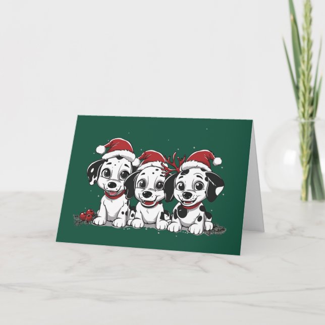 Cartes Pour Fêtes Annuelles Joyeux Chiens Dalmatiens de Noël (Devant)